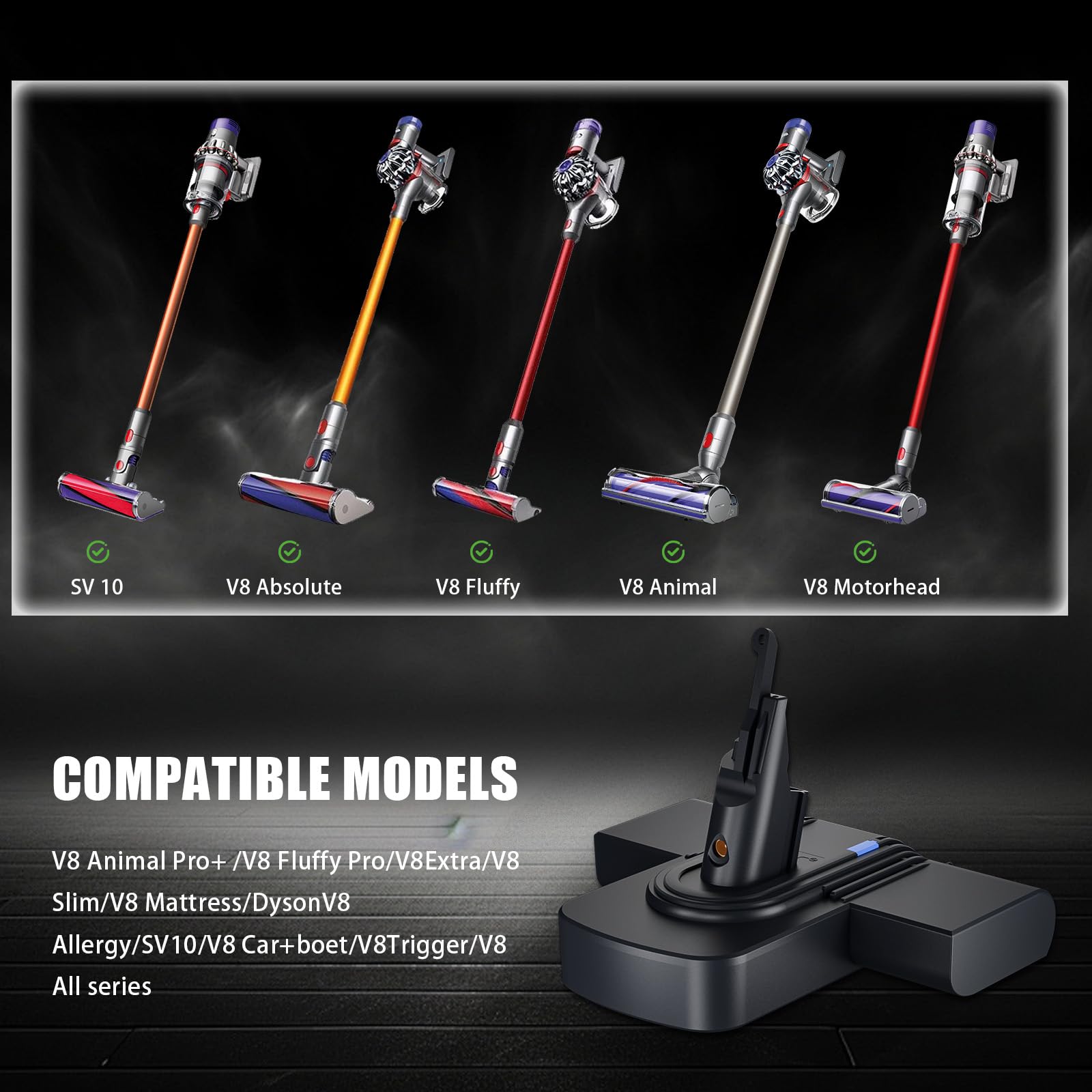 AOOJ Upgraded 8000mAh Battery for Dyson V8, 21.6V Li-ion